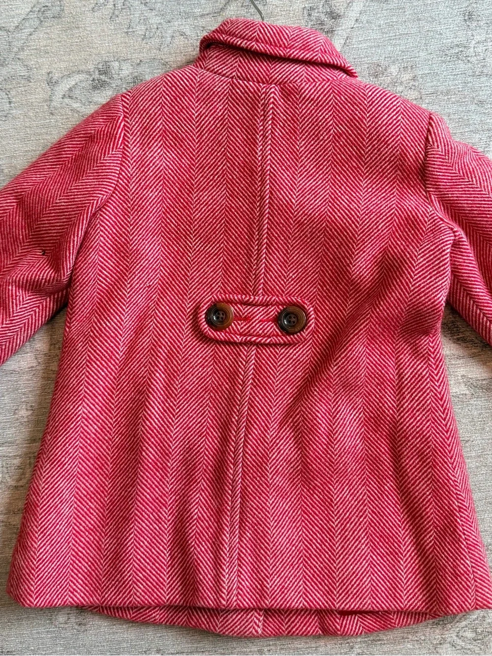 Vintage GAP Girls Red Herringbone Pea Coat holiday wool blend Christmas photos 2